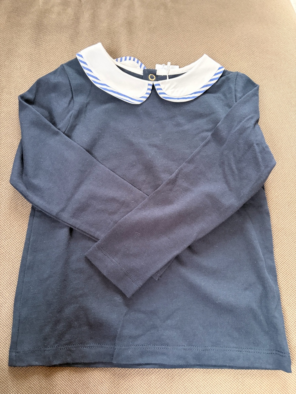 Jacadi Navy Top with Striped White Peter Pan Collar